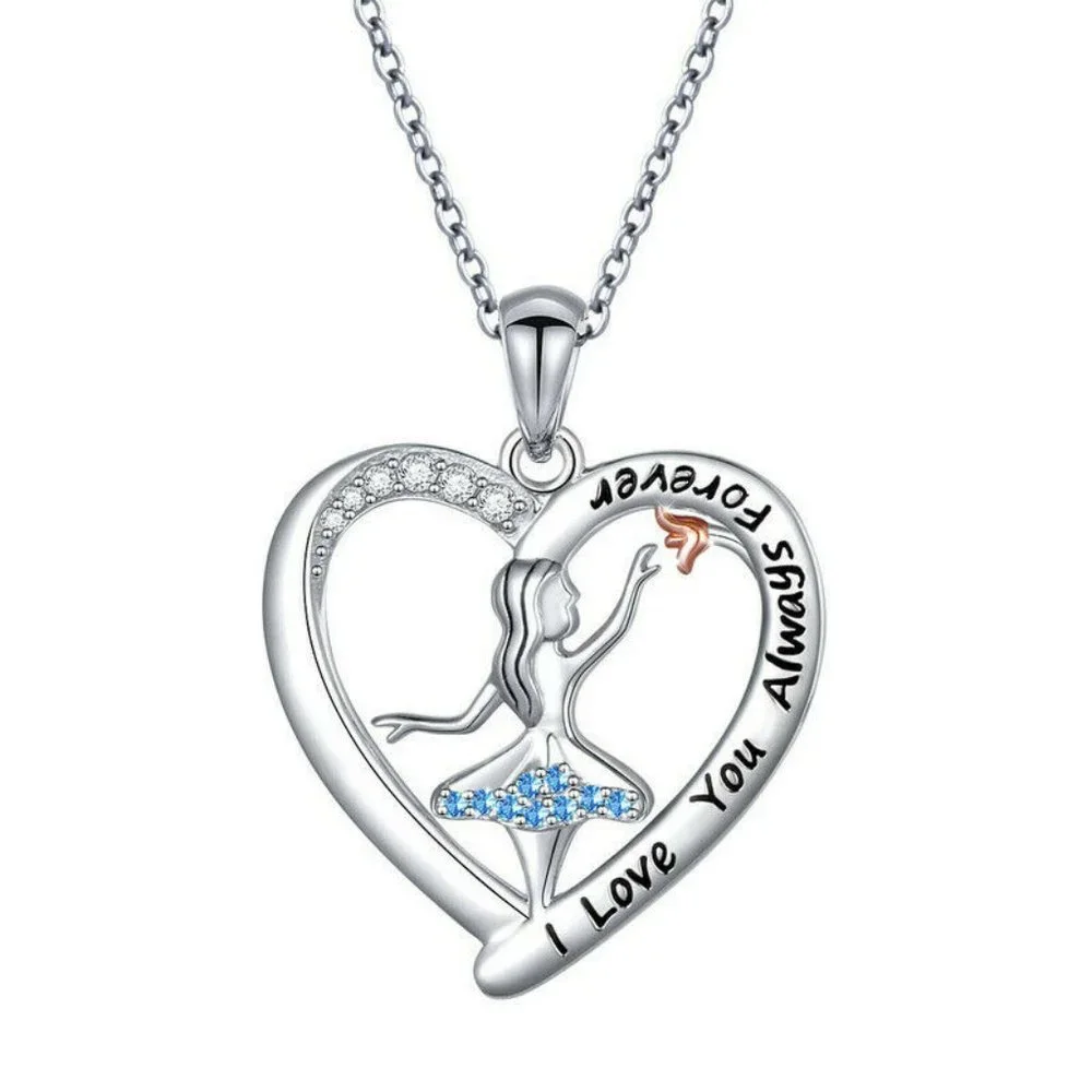 SALE  ** Sweet Silver Blue Ballerina Girl Pendant Necklace